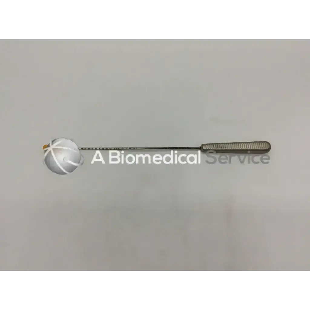 Silver metal endobutton depth probe with textured handle and spherical head for precise depth measurement