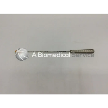 Silver metal endobutton depth probe with textured handle and spherical head for precise depth measurement