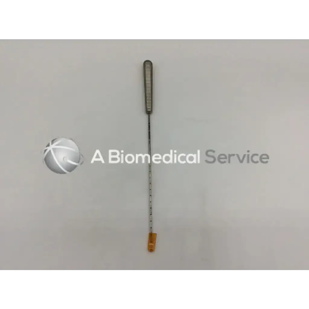 Acufex 015185 endobutton depth probe with silver metallic textured handle and orange plastic tip for precise depth measurement
