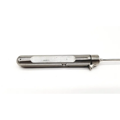 Stainless steel surgical instrument with sleek elongated handle and fine metallic tip for acufex 3168vf03 arthroscopy