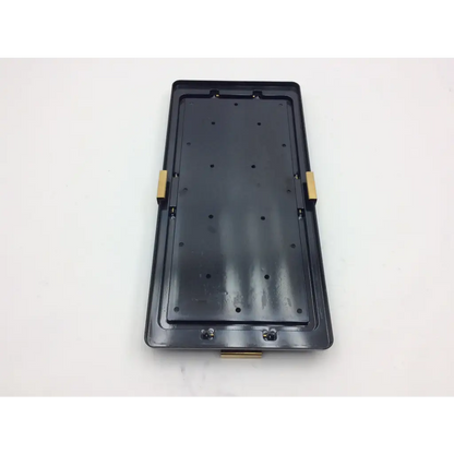 Black rectangular plastic shoulder portal accessory case with gold metal hinges and screws for acufex 7207113 system