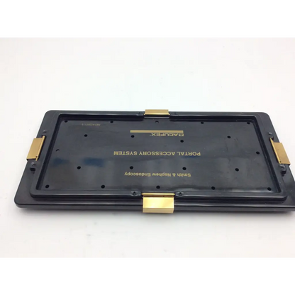 Black plastic acufex 7207113 shoulder portal accessory system with gold metal latches and engraved aci-39 12731nj text