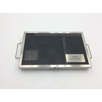 Rectangular stainless steel acufex arthroscopic instrument tray case with integrated handles and branded label