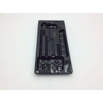 Black plastic acufex shoulder accessories tray with molded compartments for organizing shoulder tools and accessories