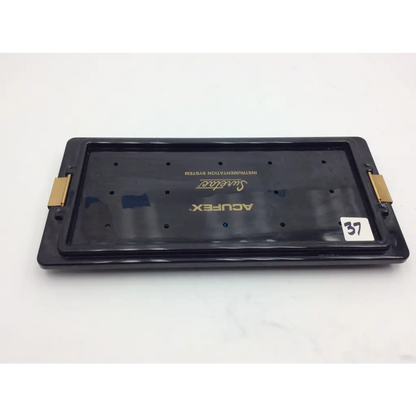 Black acufex suretac instrumentation system tray with gold handles and embossed branding for instrumentatio n aci-37