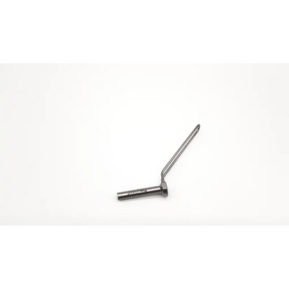 Acumed 261672 silver cannulated surgical drill with curved double-pronged tip and cylindrical handle