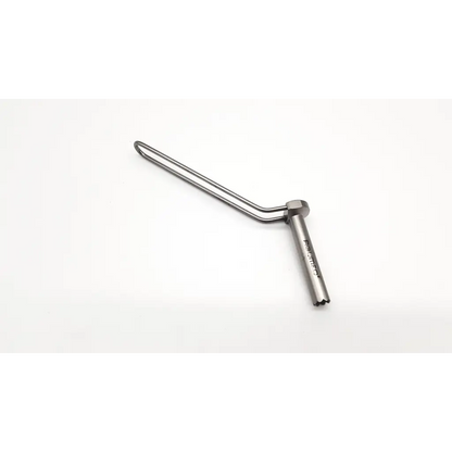 Silver metallic acumed 261672 cannulated surgical drill with curved handle and engraved cylindrical shaft