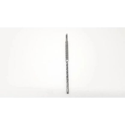 Silver metallic acutrack cannulated long drill bit with spiral flute design and textured grip section