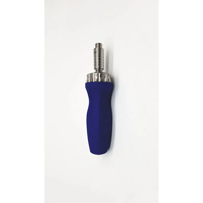 Acumed medium ratcheting driver handle orthopedicgp surgery theater with blue ergonomic grip and metallic threaded shaft