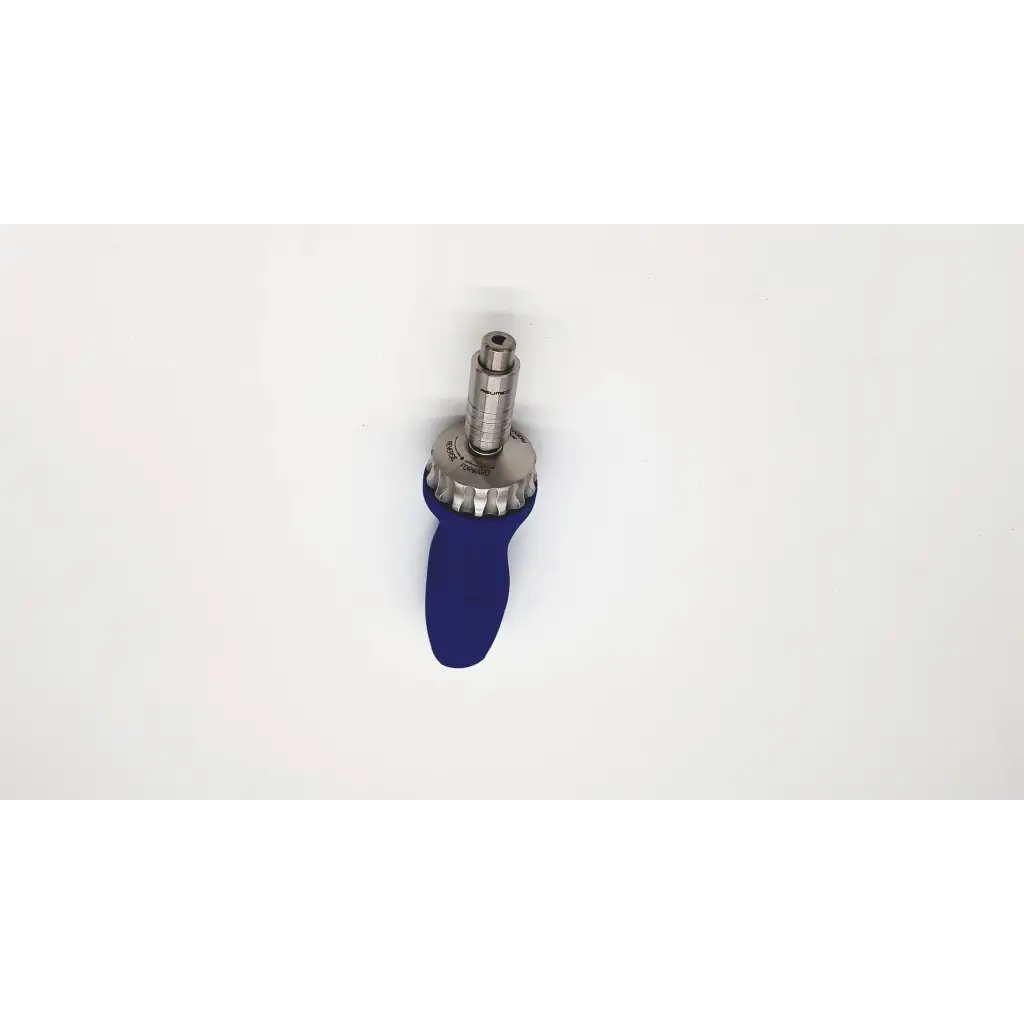 Blue ergonomic medium ratcheting driver handle with metallic torque wrench head for orthopedicgp surgery use