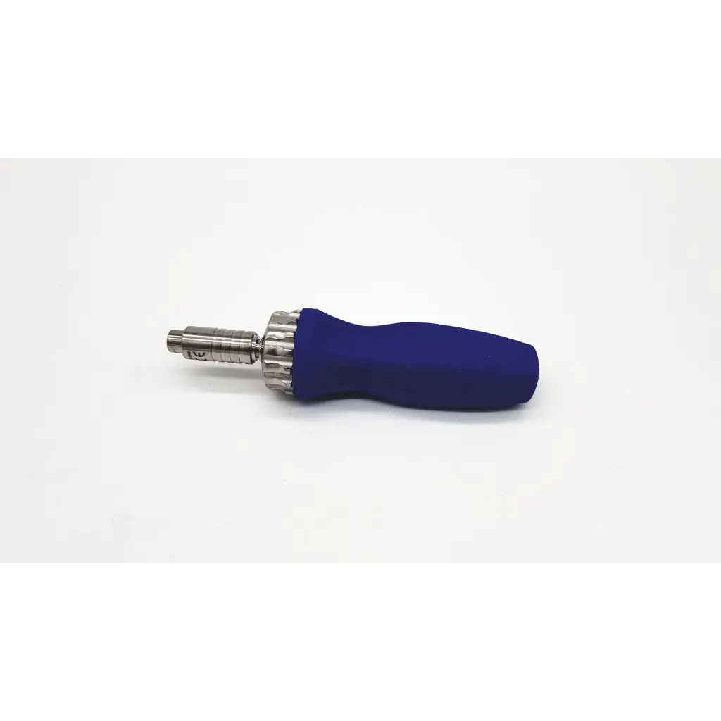 Blue ergonomic medium ratcheting driver with metallic shaft and knurled grip in driver handle orthopedicgp surgery theater