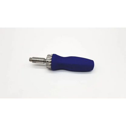 Blue ergonomic medium ratcheting driver with metallic shaft and knurled grip in driver handle orthopedicgp surgery theater