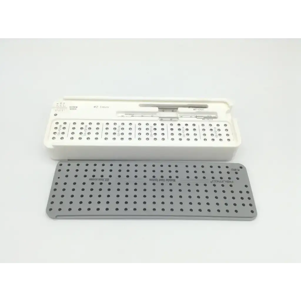 White plastic surgical instrument case with gray perforated metal plate for acumed pl-wf01 acumed modular hand set