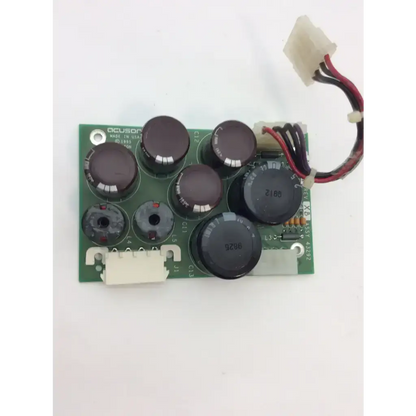 Green ultrasound circuit board with six black capacitors and two white connectors for rev xa ultrasound use