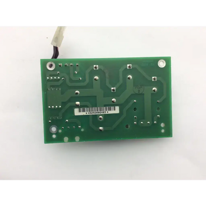 Green rectangular ultrasound circuit board with silver solder points and barcode label for rev xa ultrasound model