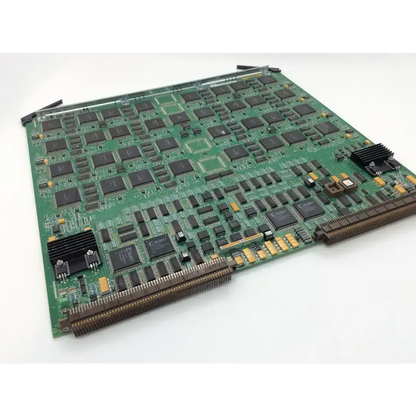 Green printed circuit board with black integrated circuits and gold connectors for Acuson Siemens rev xh ultrasound Sequoia c256 board