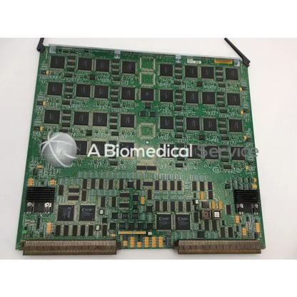 Green circuit board with black integrated circuits and gold connectors for acuson siemens ultrasound sequoia c256 assy board
