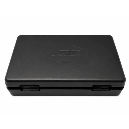 Black plastic storage case with embossed logo for adc 5110n diagnostic instrument set including otoscope and ophthalmoscope
