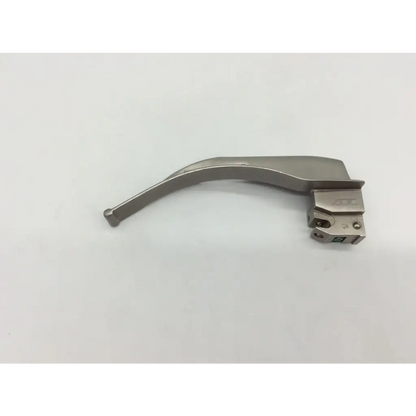 Silver metallic adc laryngoscope blade mac 3 with curved ergonomic design and rectangular handle section for medical use