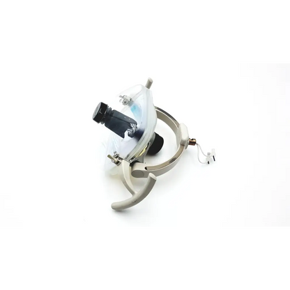 Adec dental surgical medical-grade dental operating microscope with clear plastic head black lens housing beige metal frame