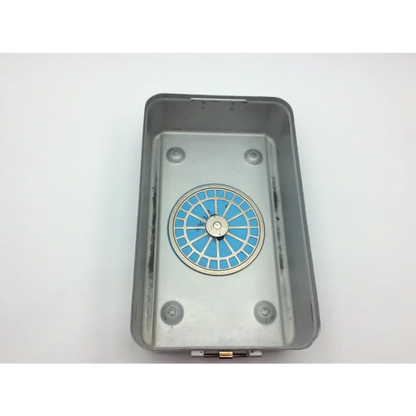 Silver aluminum sterilization case aesculap 78532 17x11x5 te673 dbgm with blue circular dial and corner screws