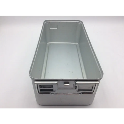 Aesculap 78532 silver aluminum sterilization case tray container with latch and handle for surgical instruments