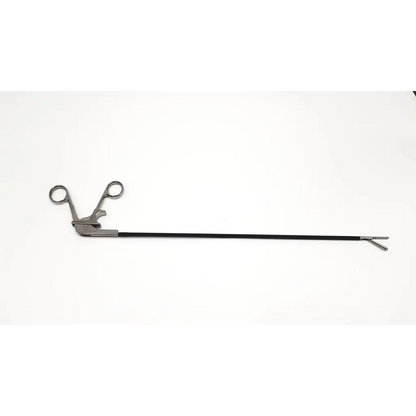 Aesculap 8360-00 atraumatic grasper silver surgical instrument with long black shaft and two circular handles