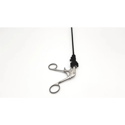 Silver atraumatic laparoscopic prestige grasping forceps with black cable attachment for precision surgical use