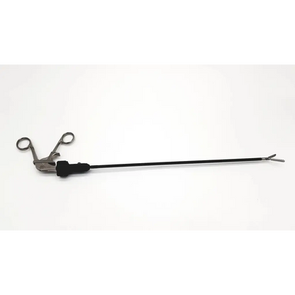Aesculap 8360-10 atraumatic laparoscopic prestige black-handled grasping forceps with metallic articulated tip and finger loops