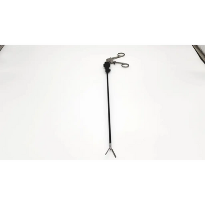 Aesculap 8360-10 atraumatic laparoscopic prestige grasping forceps with black handle and metallic jaws for precision surgery
