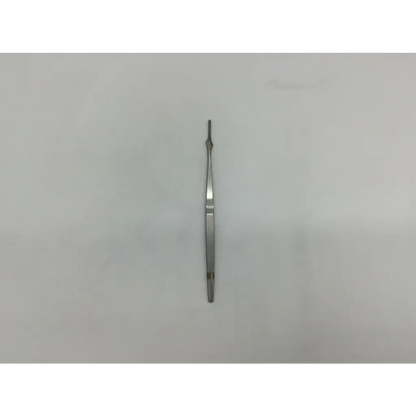 A sleek stainless steel aesculap bb77 surgical precision tweezer with slender tapered pointed tips for surgical scalpel handle use