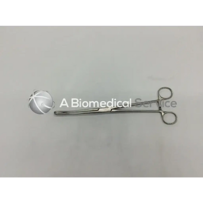 Stainless steel aesculap bf122r foerster sponge forceps with rounded handles and polished finish for surgical use