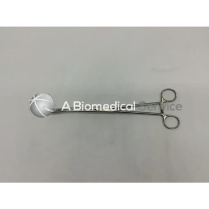 Silver aesculap bf122r foerster sponge forceps with white spherical crosshatched tip for surgical use