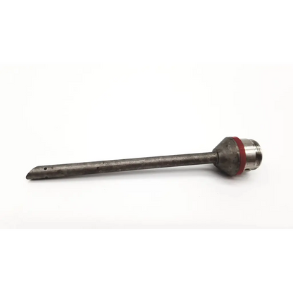 Metallic aesculap ej712r 5mm canola surgical instrument with slender tapered shaft and red rubber band collar