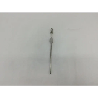 Silver aesculap gf917r suction cannula with textured grip and threaded tip for precise surgical suction