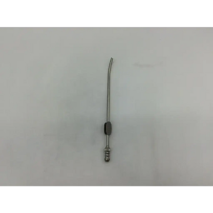 Aesculap gf917r suction cannula with silver curved slender metal shaft and textured grip for surgical use