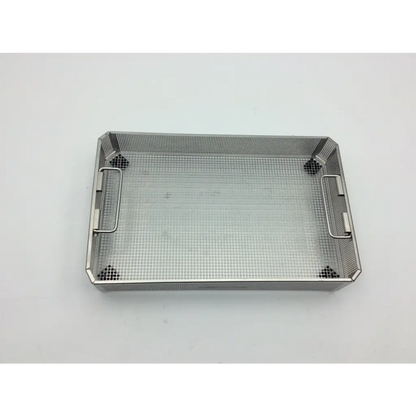 Rectangular stainless steel jf253r tray with reinforced handles and corners for aesculap jn742 sterilization case