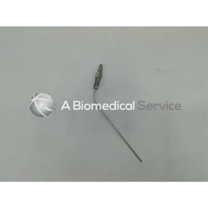 Aesculap md094 frazier suction tube with metallic slender curved shaft and threaded connector in silver color