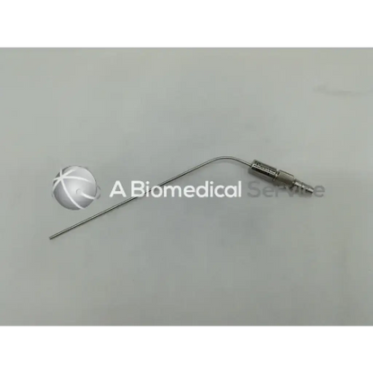 Silver-colored slender metal aesculap md094 frazier suction tube with curved tip and threaded connector 7fr size