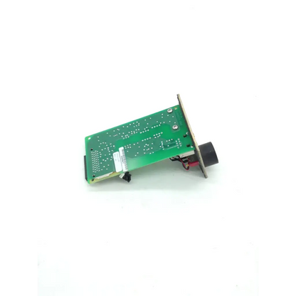 Green rectangular Alaris 8000 8015 PC rear panel circuit board with black component and red wire for biomedical service replacement parts