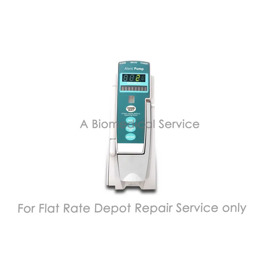Teal and white alaris 8100 infusion pump with digital display and control buttons for medical equipment repair service
