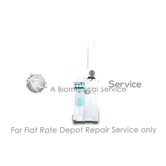 White alaris 8110 infusion pump with vertical tubing port and teal buttons for medical equipment repair service and flat-rate repair