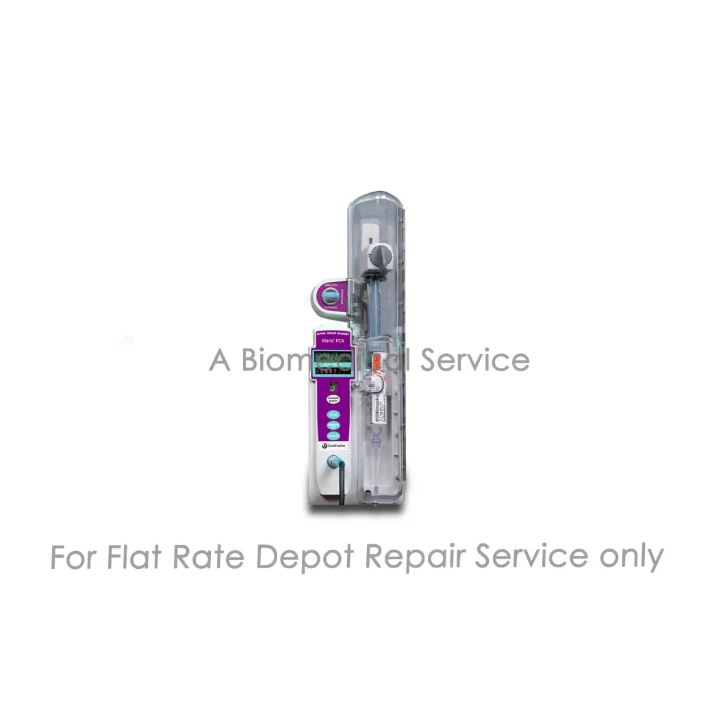 Purple and white medtronic alaris 8120 infusion pump with transparent chamber housing for medical equipment repair service