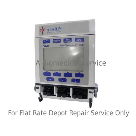 White alaris ivac medsystem iii model 2865 infusion pump with blue buttons and digital display for medical equipment repair service