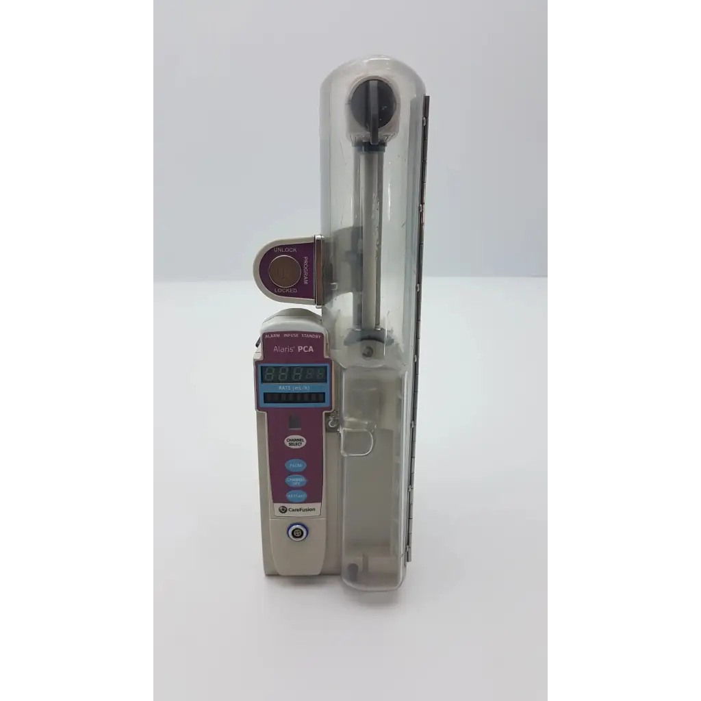 Alaris Medley 8120 PCA module clear plastic infusion pump with digital display and transparent reservoir chamber