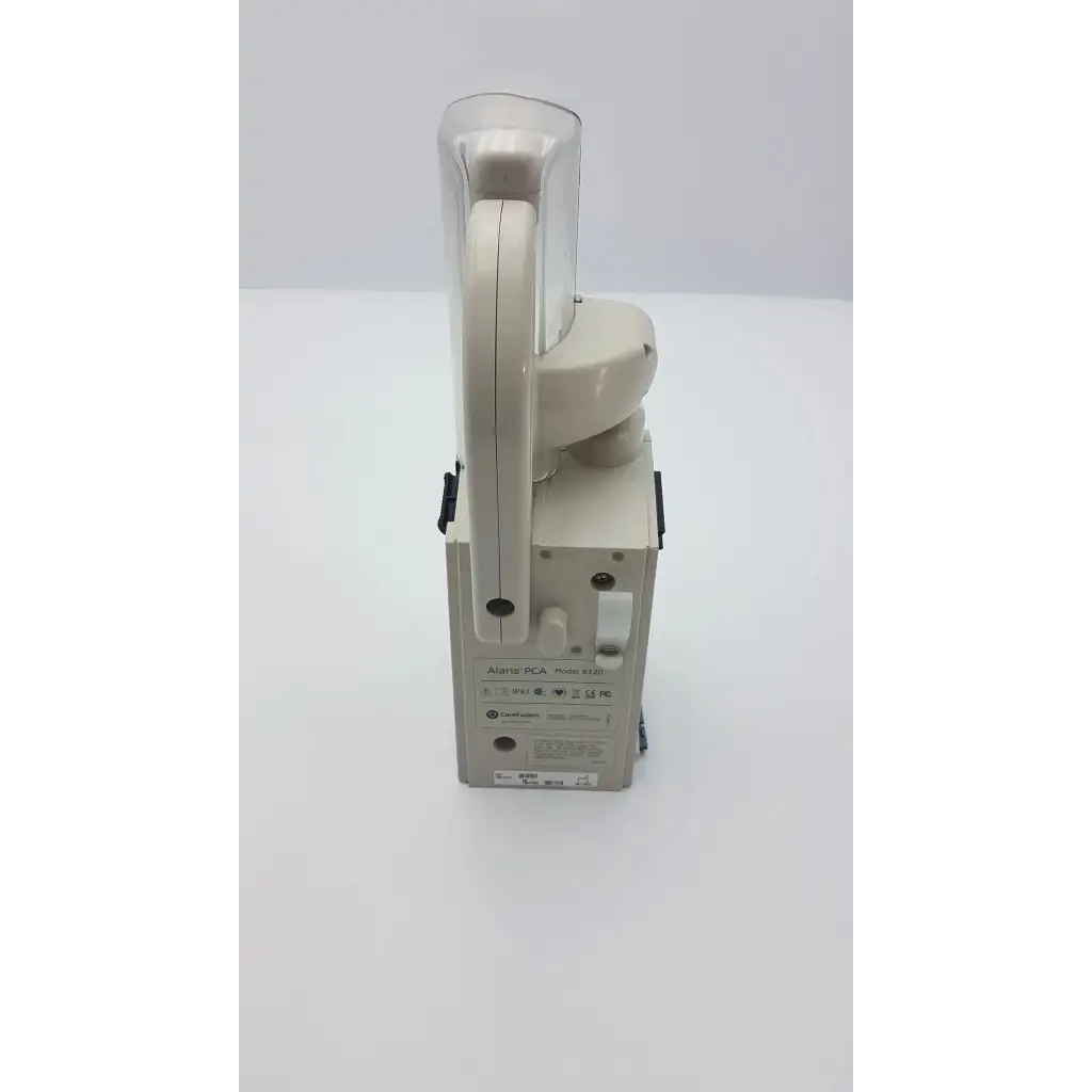 Beige handheld alaris medley pca module with transparent protective cover and ergonomic handle for medical use