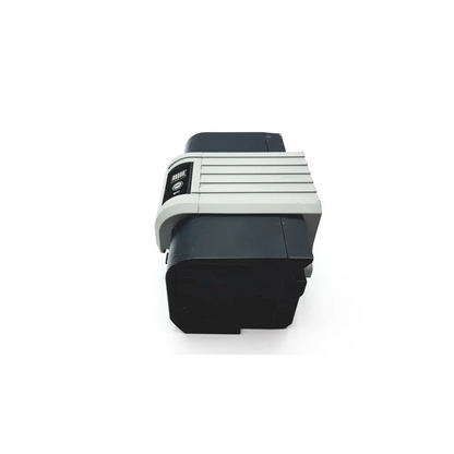 Alber v25 viamobil black and gray thermal printer with sleek rectangular design and horizontal ridges on top panel