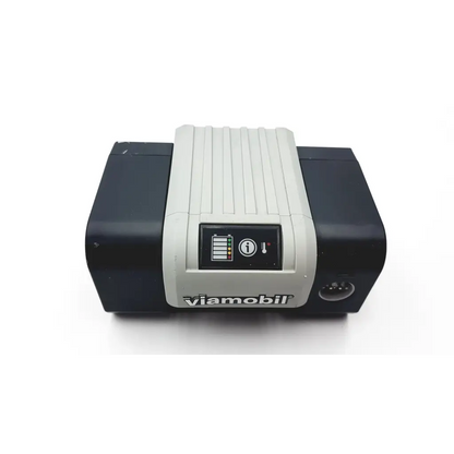 Black and gray alber v25 viamobil battery box with digital display showing charge level and temperature indicators