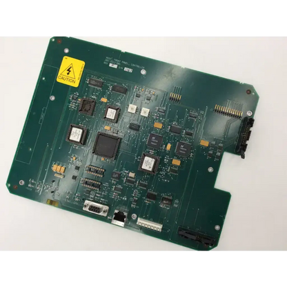 Green printed circuit board with black and silver components and caution label for alcon 600 ds rev f phacoemulsifier parts bbce4-11