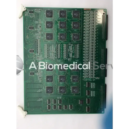 Green printed circuit board with black integrated circuits and silver solder points for aloka ep-3312m 04475 nep-14t board
